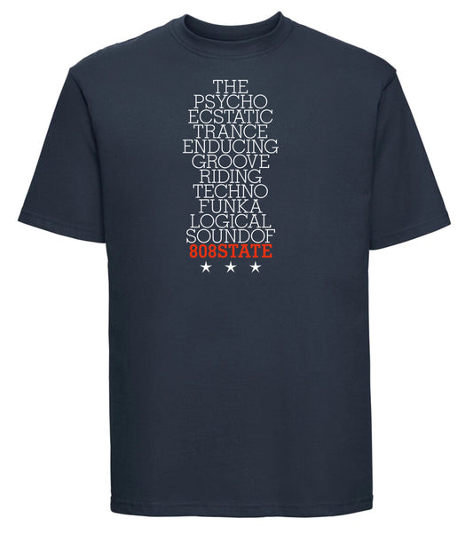 808 State quote T-shirt Navy
