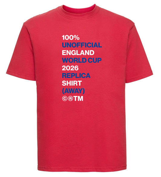 100% Unofficial England World Cup 2026 Replica Away Shirt (Red)